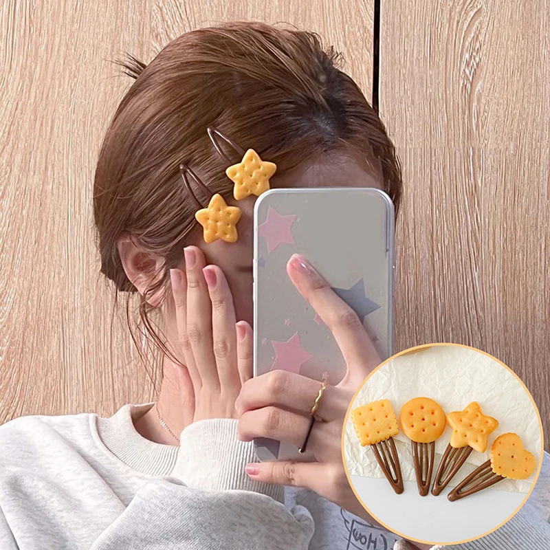 1/4Pcs Creative Girls Cute Biscuit Hairpin Simple Cookie Shape Side Top Hair Clip Headdress Hair Ornament Hair Accessories