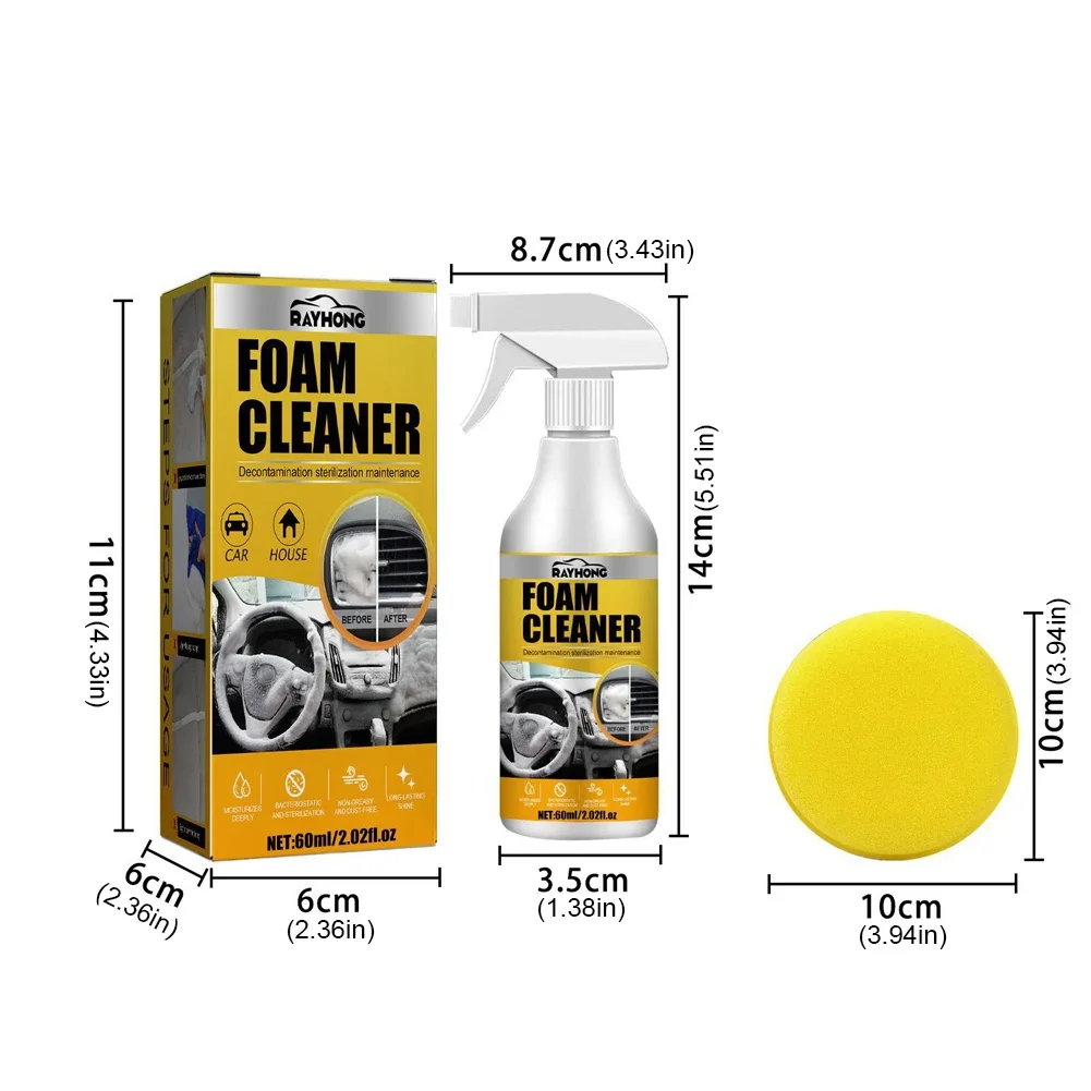 60/100ml Strong Decontamination Cleaner Multifunctional Car Interior Leather Foam Cleaner Anti-aging Cleaning Foam Spray Tools