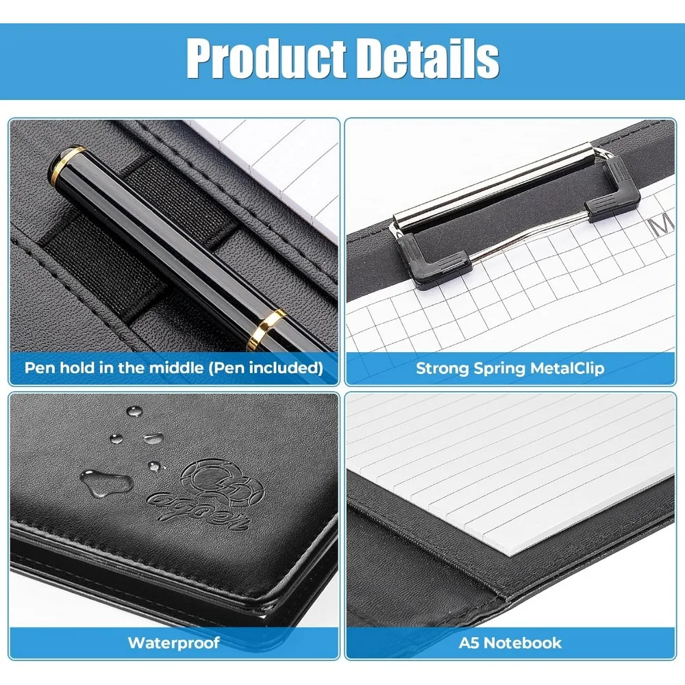 แฟ้มหนัง A5, ออแกไนเซอร์เอกสารทางกฎหมายสัมภาษณ์พร้อมฝาปิดแม่เหล็กพร้อมกระดาษขนาด A5, แท็บเหนียว, ปากกา