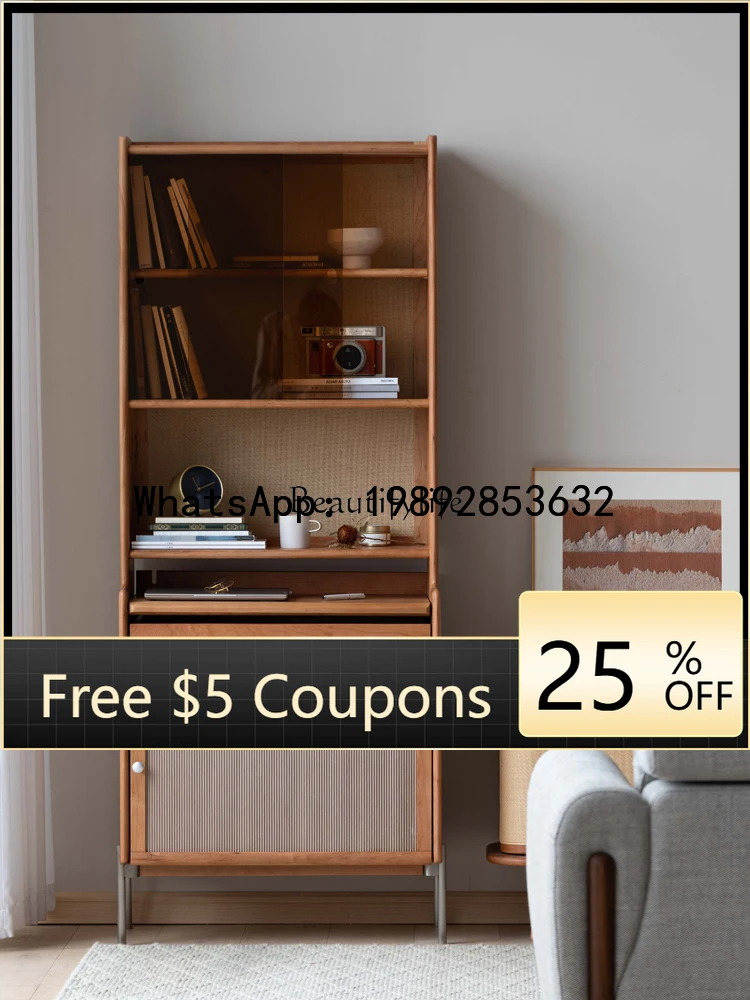 LYY   Nordic solid wood floor-to-ceiling bookcase with glass door dust-proof bookshelf display cabinet