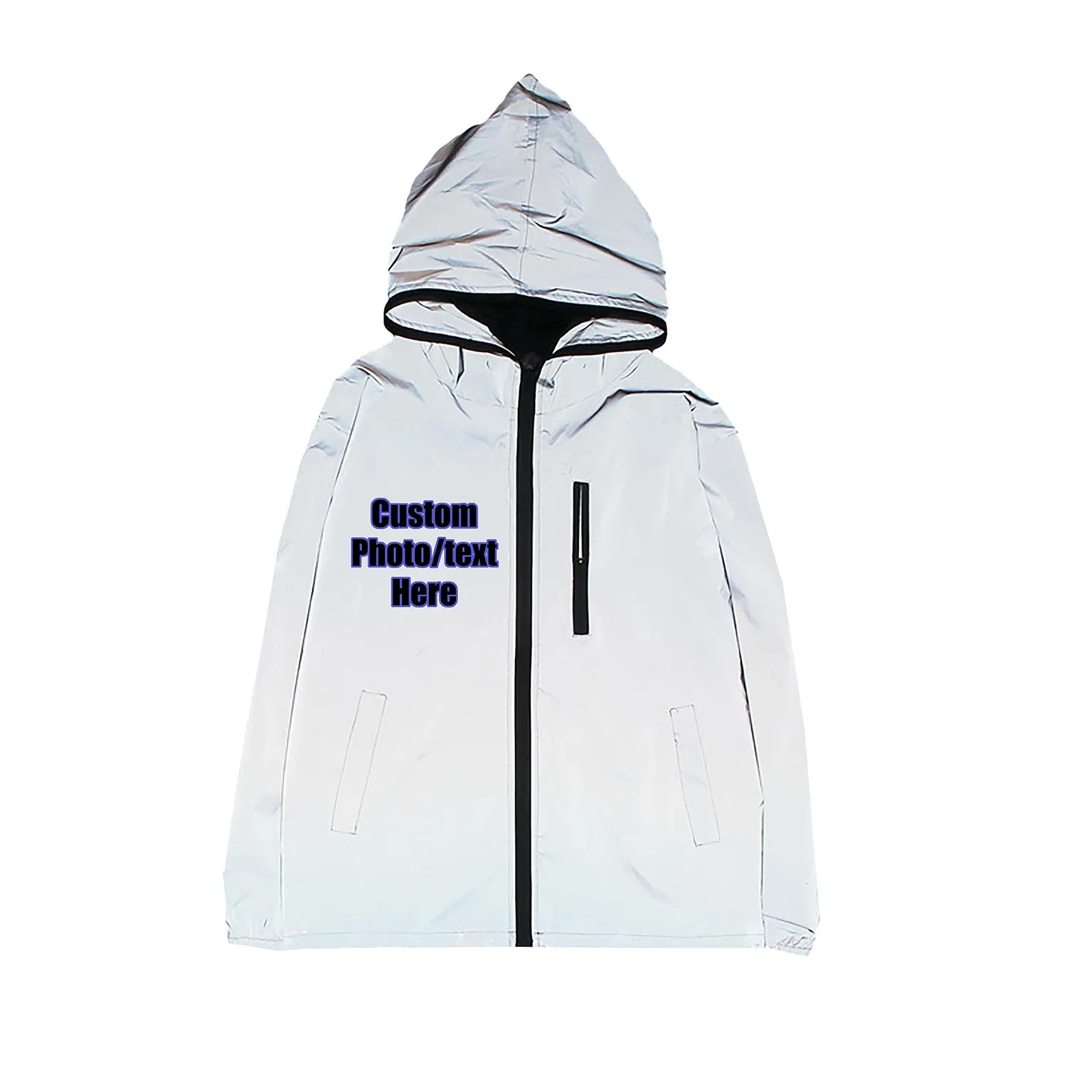 Jaqueta reflexiva personalizada das mulheres dos homens casaco com zíper com capuz blusão runing ciclismo ao ar livre caminhadas zip up hoodie seu próprio nome logotipo