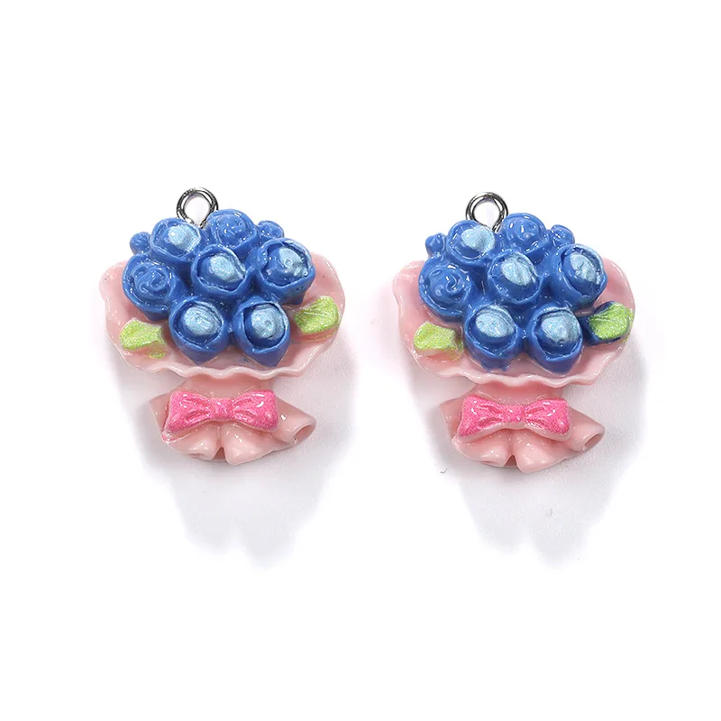 10pcs Resin Mixing Color Enamel Simulated Hand-held Flower Charms Pendant For Diy Making Necklace Pendant Jewelry  Accessories