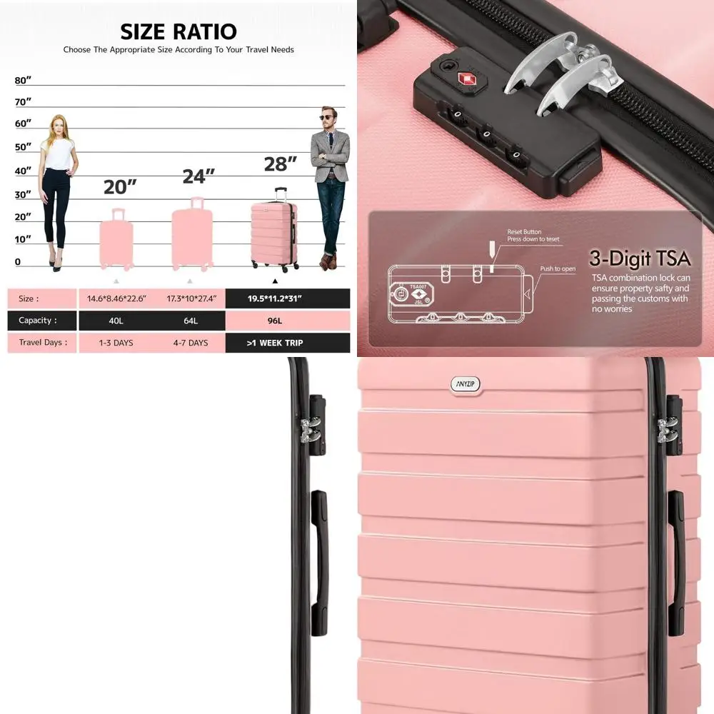 

Легкий 28-дюймовый розовый твердый чемодан из АБС-пластика с 4 вращающимися колесами и замком TSA для большого багажа