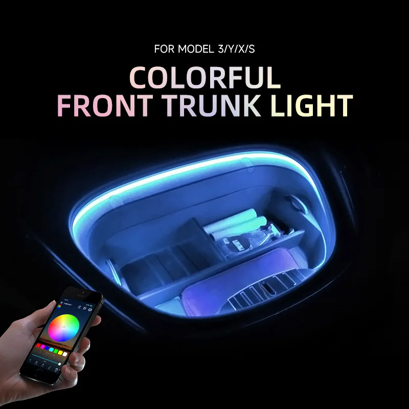 Suitable for Tesla 3/Y/S/X trunk lighting strip 7 RGB adjustable colours bluetooth control led light bar