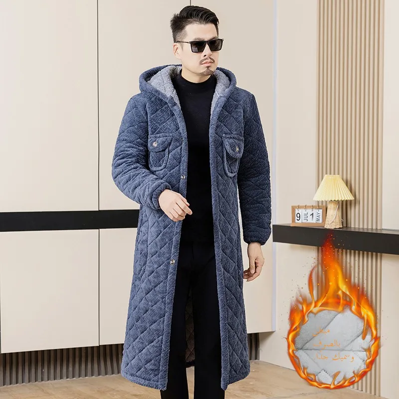 سترة رجالية مبطنة بالصوف السميك معطف قطني للمنزل ملابس طويلة دافئة للعمل ملابس خارجية متعددة الجيوب للاستخدام اليومي #5