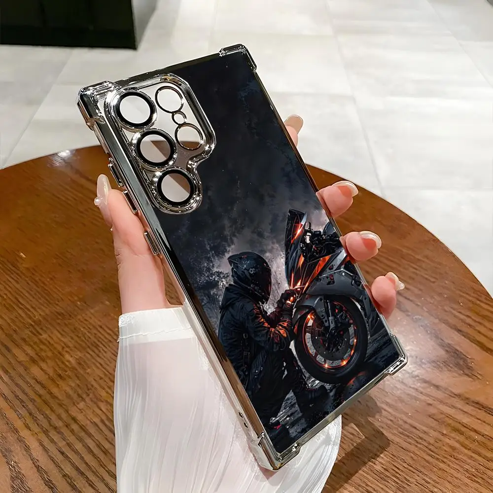 Hot Black Motorcycle Sports Car Phone Case Electroplating Corners Phone Case For Samsung S26 S25 24ULTRA 23plus Fe 22 A24 14