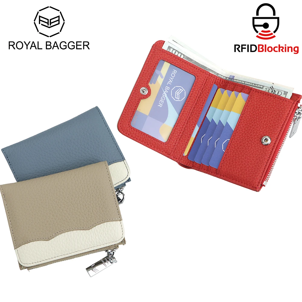 

Royal Bagger RFID Blocking Short Wallet, Genuine Leather Multi-card Slots Credit Card Holder, Coin Purse for Daily Use 1888