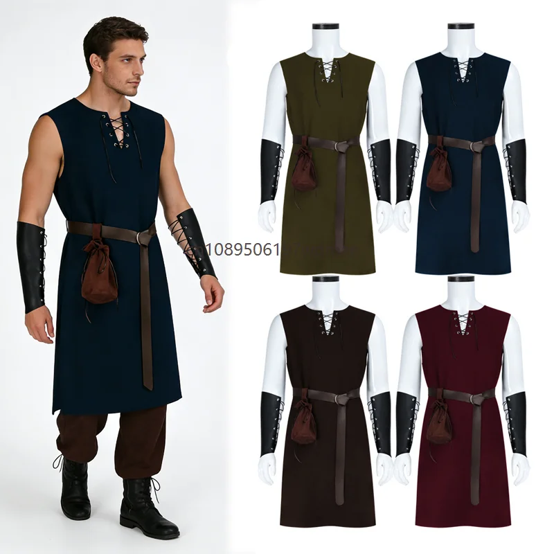 

Medieval Cosplay Costume Knight Gown Dress Up Adult Carnival Outfit Renaissance Gothic Wear Men Pirate Vest Clothing
