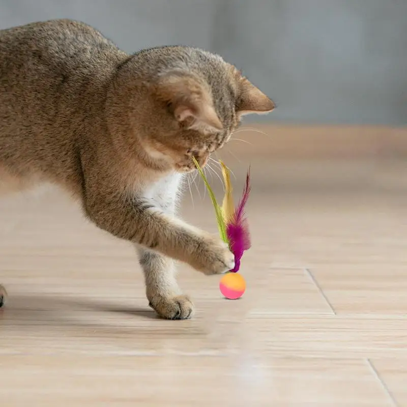 Pelotas elásticas para gatos, pelotas hinchables interactivas, juguetes rodante hinchables con plumas para gatos para hacer ejercicio, gatito interior aburrido