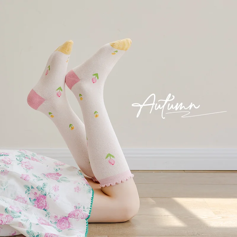 Little Girls Socks  Long Socks Pink Fancy Lace Hose Baby Infant Long Calf Length Cotton Socks Children Spring Autumn