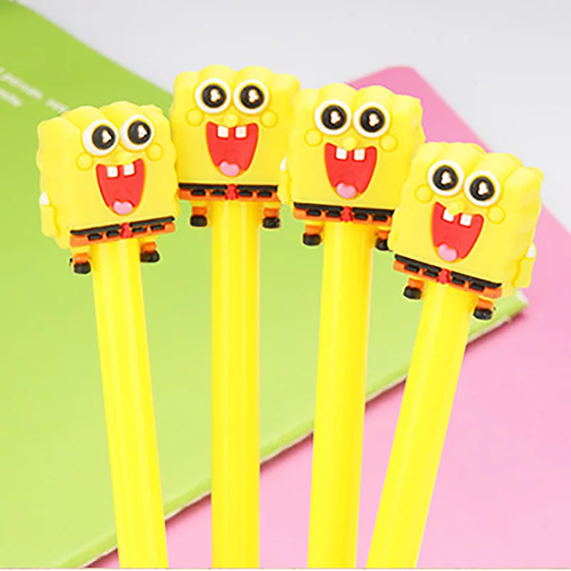 10Pcs/Set SpongeBob Cute Gel Pen Creative Kawaii Quick Drying Cap Neutral Pen Journal Supply Stationery 0.5mm Black Gel Ink Pen