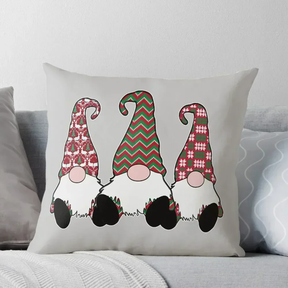 3 Nordic Gnomes Winter Christmas Swedish Tomte Cute Elves Red Throw Pillow Cushion Child Cushion Cover Luxury pillow