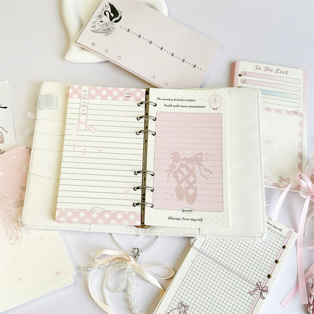 50 sheets Ballet Style Black and White Swan Week Plan Todo Inside Page, Ribbon Dance Shoes A6 Replacement Core