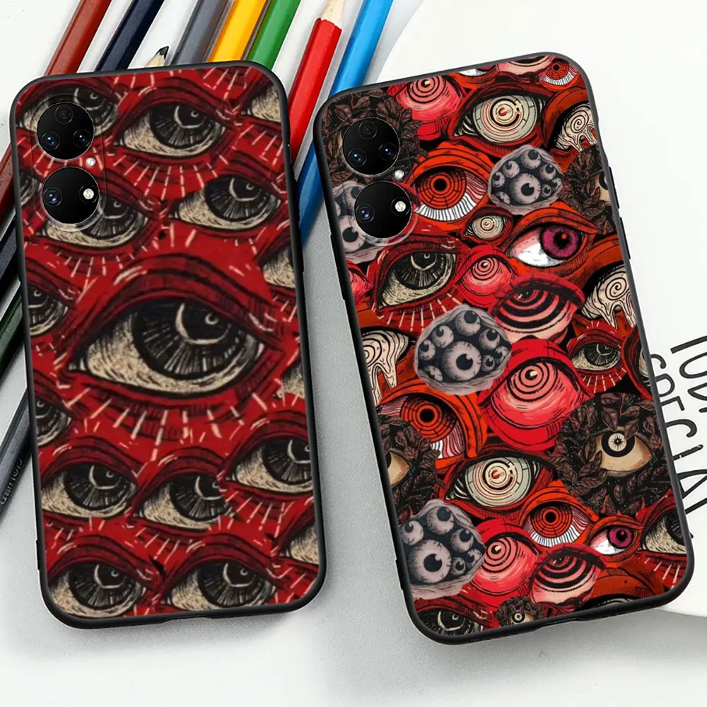 Spooky Scary Red Eye Face Phone Case For Huawei P50 P40 P30 P20 P10 Mate 30 20 20X 10 9 Pro Plus Lite Black Soft Silicone Cover