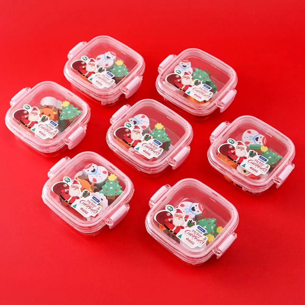 4Pcs/Set Kawaii Christmas Eraser Cute Santa Elk Snowmen Christmas Tree Pencil Erasers Set Gift Stationery Kids School Supplies