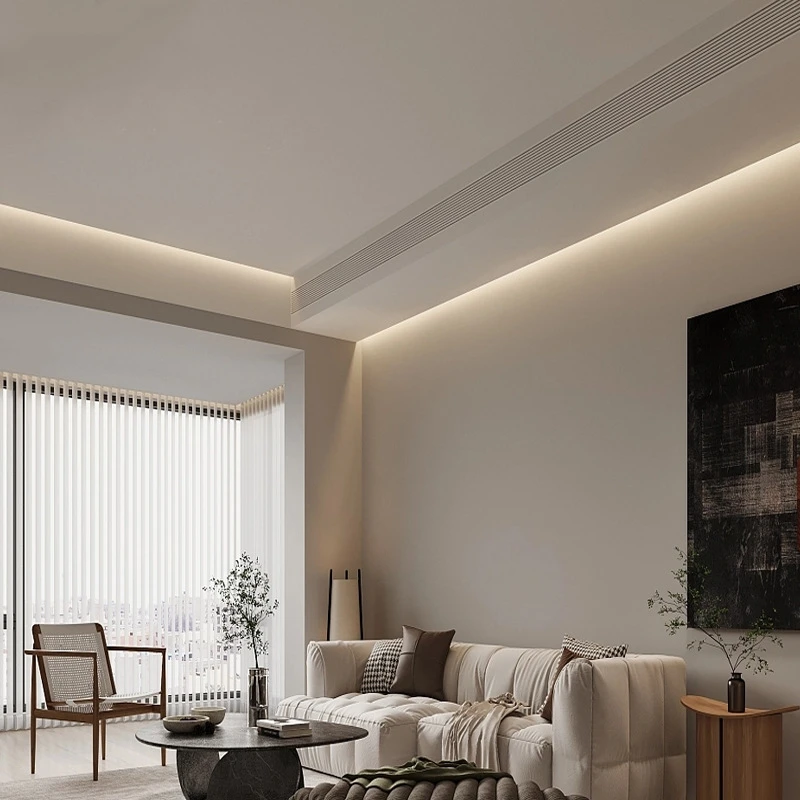 Narrow Ceiling LED Aluminum Profile Embedded Channel Strip Light Luminous Plaster Molding Hidden Backlight Linear Lighting