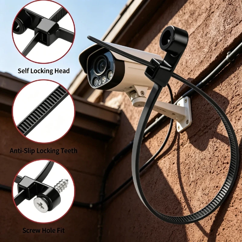 Screw Hole Cable Ties Multipurpose Heavy Duty Adjustable Self-locking Cord Ties Organizer Straps Reusable Fixed NylonCable Ties
