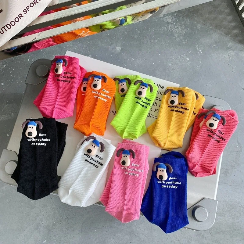 

Bamine Three-dimensional Puppy Socks Women Ins Trend Cute Candy Color Letter Stack Socks