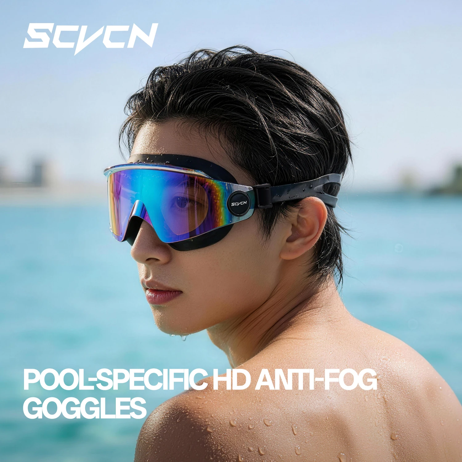 SCVCN Schwimmbrille mit breitem Rahmen, beschlagfreie Gläser, UV400, Schwimmbadbrille, hochelastische Silikonbrille, für Männer und Frauen