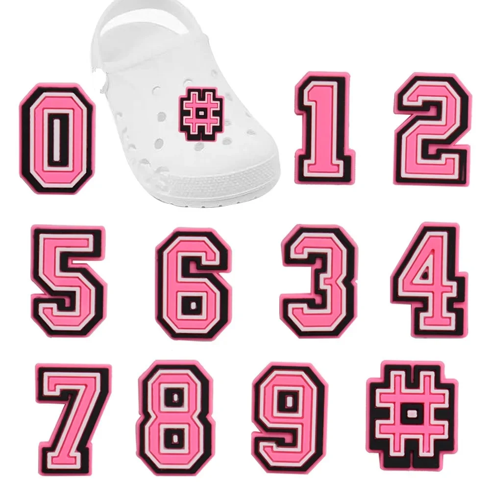 Mix 50pcs PVC Pink Shoe Charms Arabic Numeral Math Number Buckle Clog Accessories Hole Slipper Decoration Kids Party Xmas Gifts