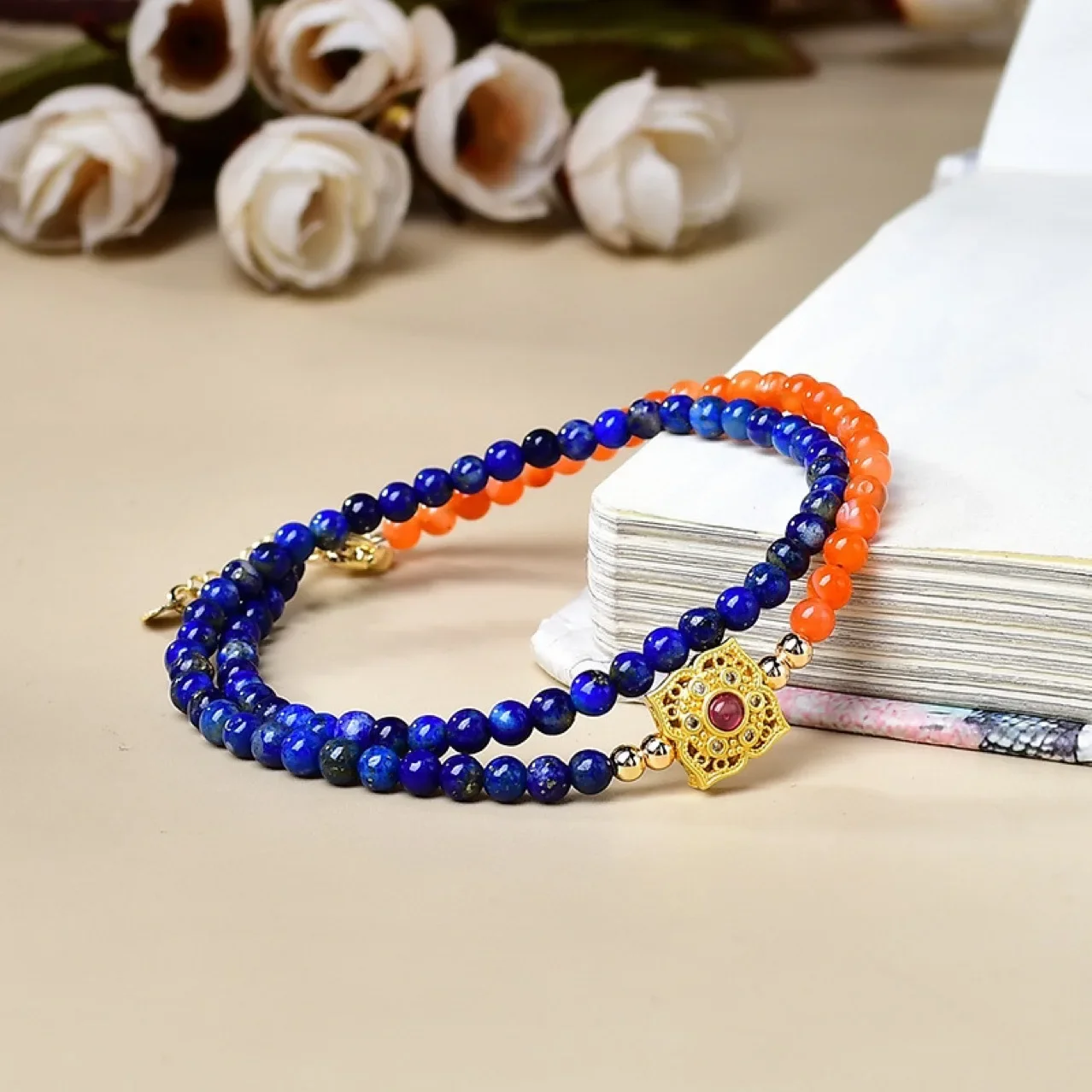 

Natural Lapis Lazuli Nanhong Agate Bracelet Women's Fashion Light Luxury Bracelet, Gift