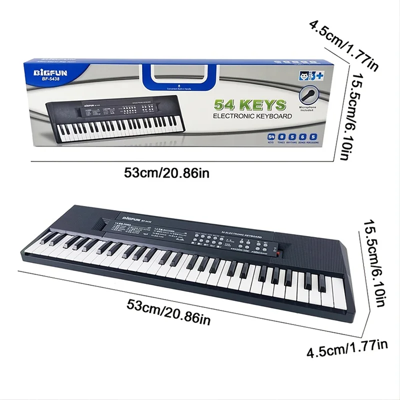 Piano elétrico com microfone para crianças, 54 teclas, música digital, brinquedos de ensino e aprendizagem, instrumento musical, presentes