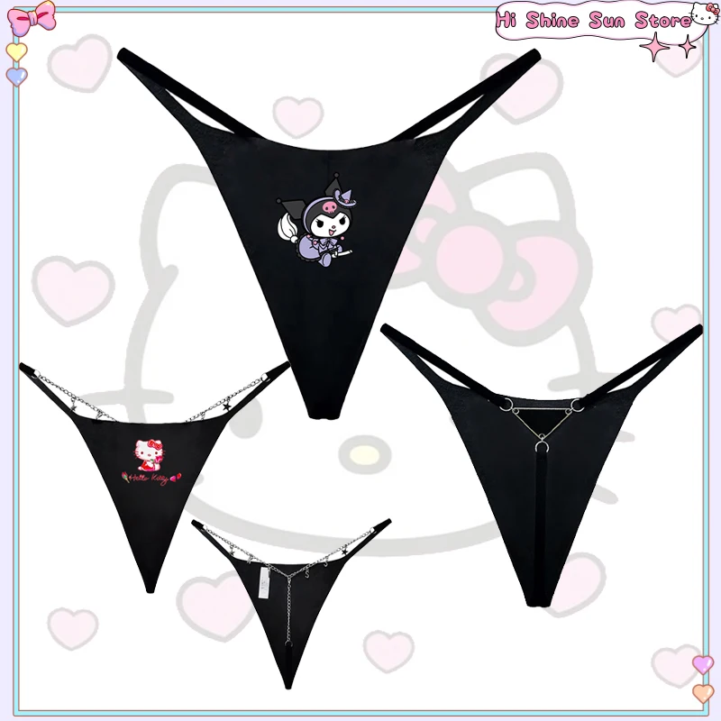 

Anime Thongs Kuromi Hellokitty Cinnamoroll Women Panties Sexy Kawaii Ladies Underwear G-String Metal Chain V Pants Lingerie Gift