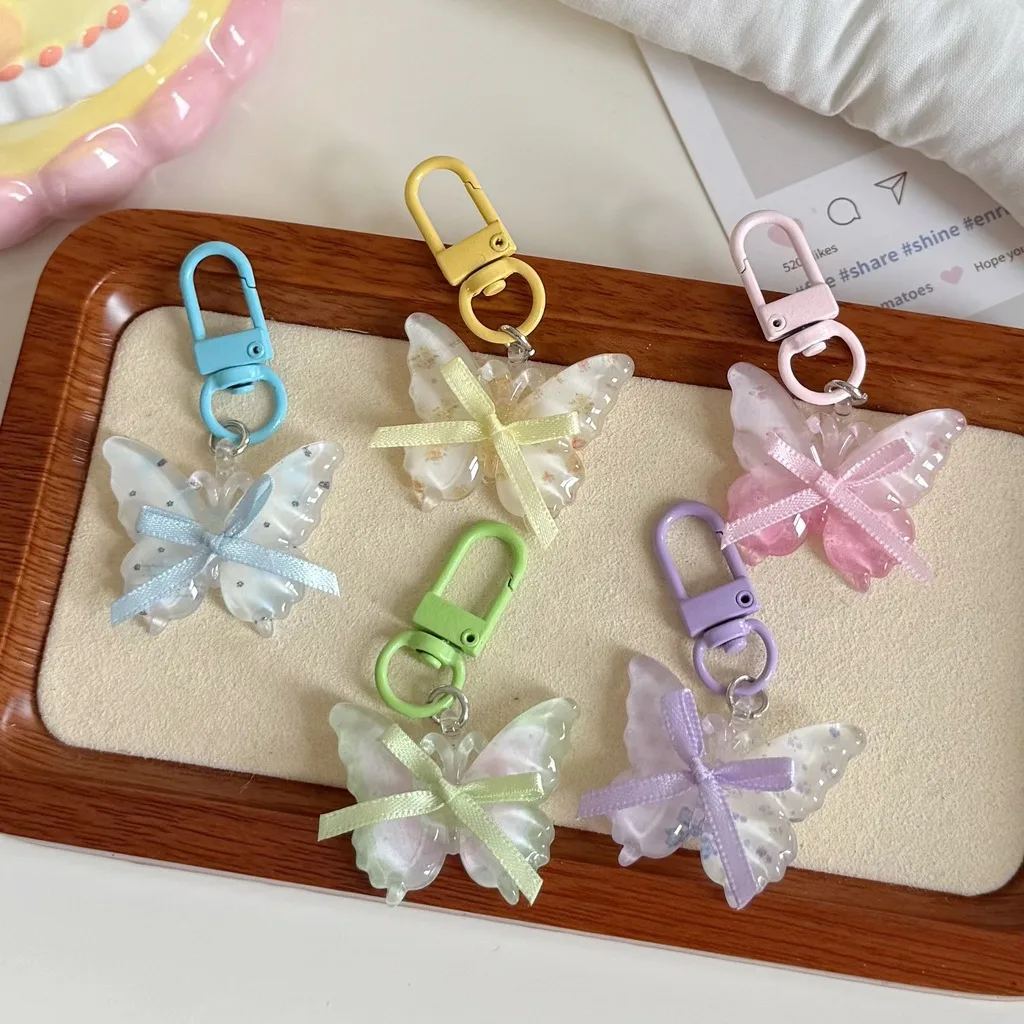 Acrylic Butterfly Pendant Sweet Resin Butterfly Key Charm Butterfly Bag Charm Transparent Decorative Keychain For Valentines Day
