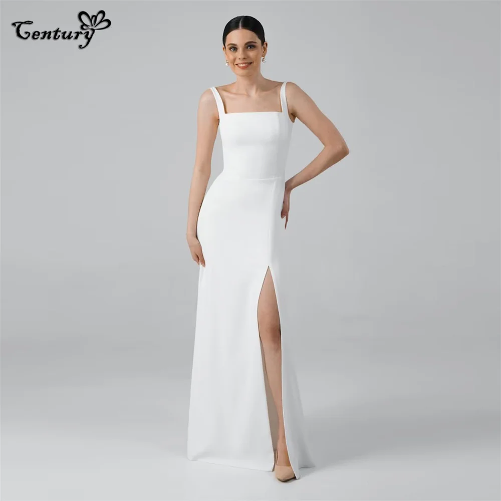 

Spaghetti Strap Mermaid Wedding Dresses Women Square Neck Side Slit Simple Bridal Gowns Soft Stain Robe De Soirée Customized