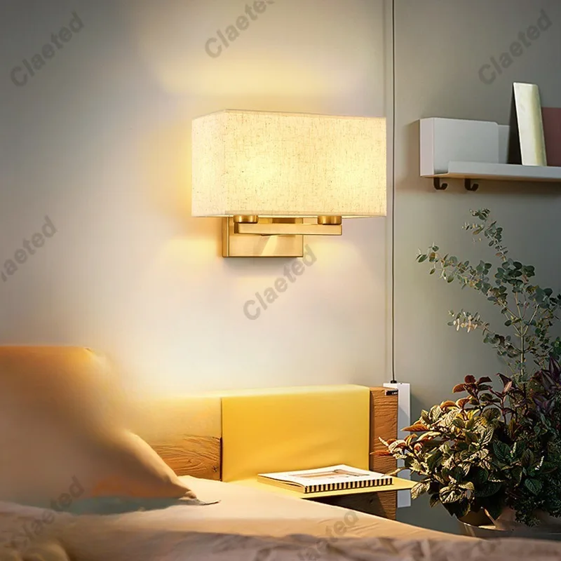 LED Lampshade Tecido para Corredor Interior, Lâmpada de parede decorativa, Luminária, Sala, Quarto, Cabeceira, E27