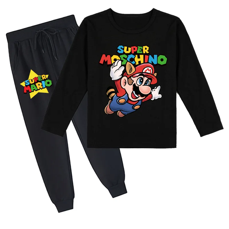 Mario Peripheral Children's Clothing Children's Cartoon Print Casual Sports Long Sleeve Children's Top and Bottom Set Best Gift