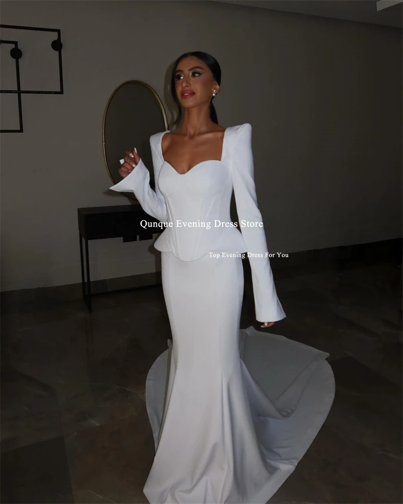 Qunque Sweetheart Long Sleeves Mermaid Wedding Dress Train Customized Vestidos De Fiesta Sleeves Slit Lace-up Civil Bride Gowns