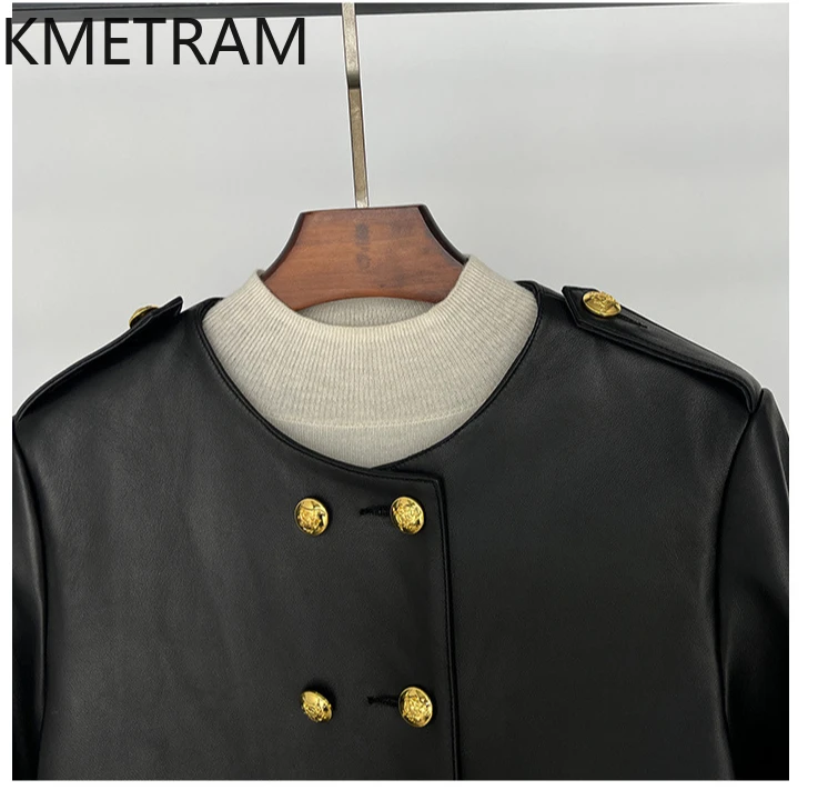 Veste courte en cuir véritable pour femme, vêtements d'extérieur, peau de mouton, mode vintage, automne, hiver, nouveau, 100%, 2024