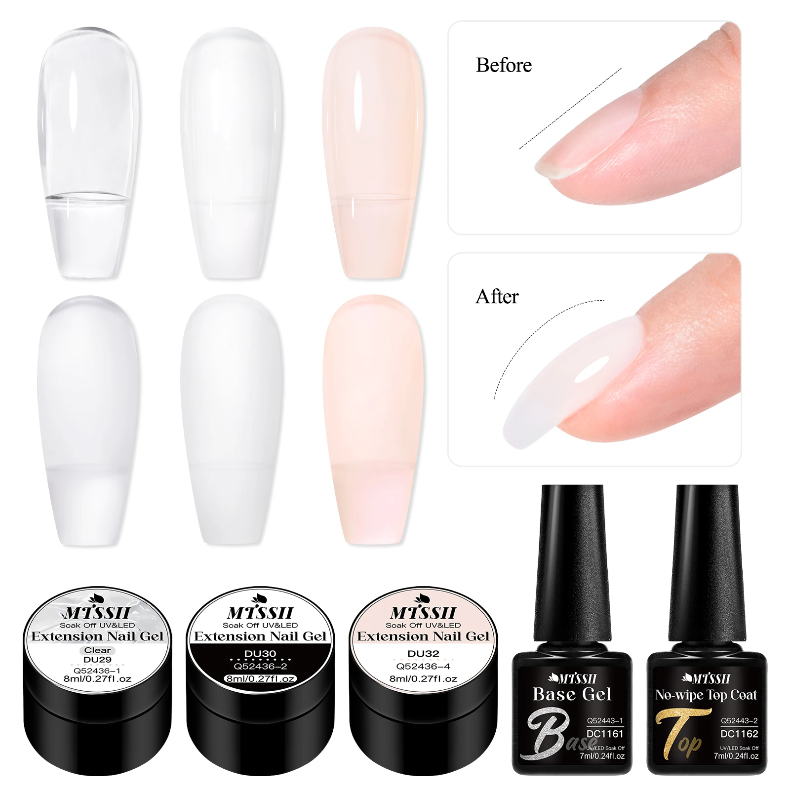 8 قطع/مجموعة جل أظافر سريع البناء مع معطف علوي وأدوات أظافر، أبيض حليبي شفاف، سهل تمديد الأظافر، فيرنيس LED بالأشعة فوق البنفسجية #3
