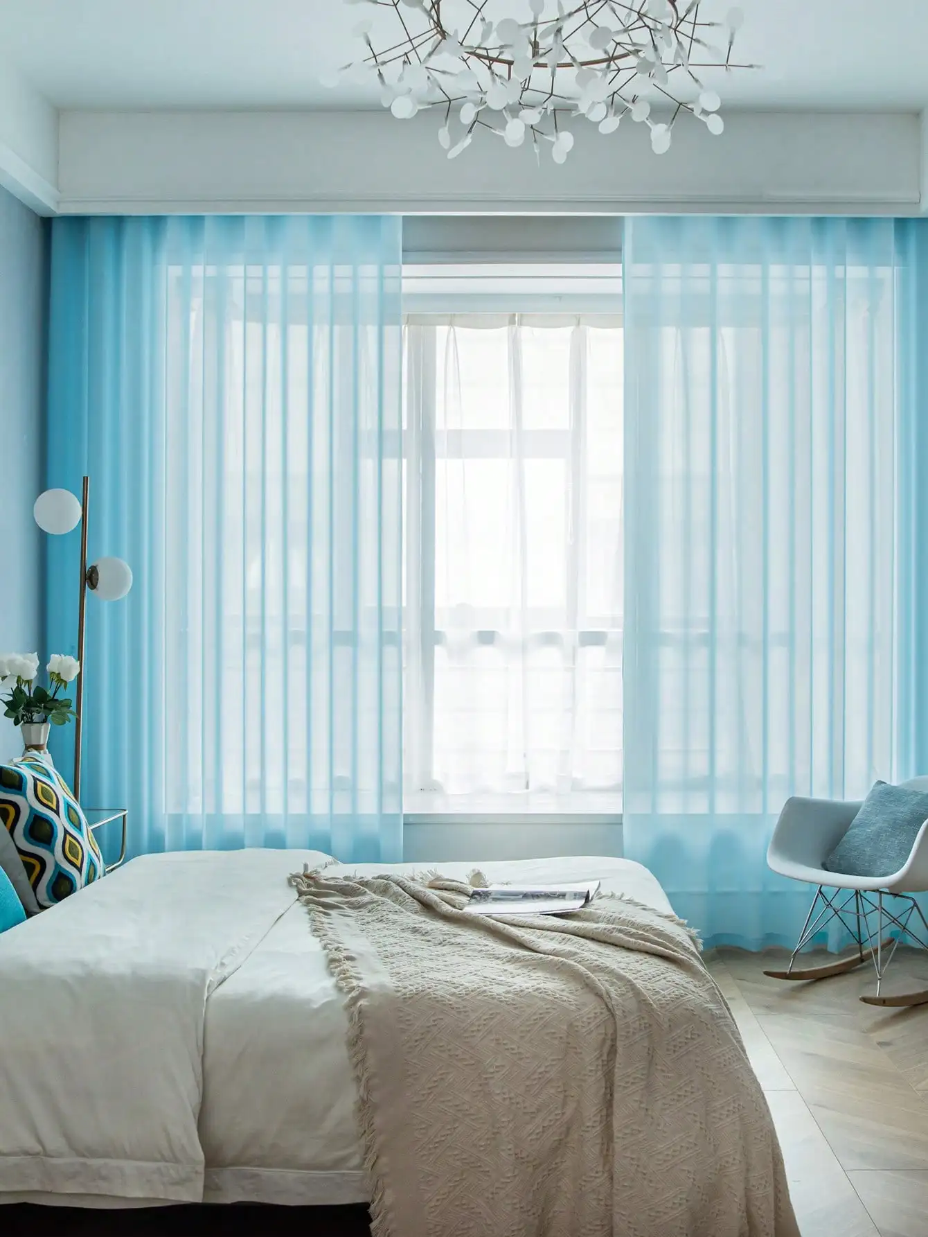 Ready made 100%Polyester light Soft bluey  Solid color for hotel home window curtains for the living room