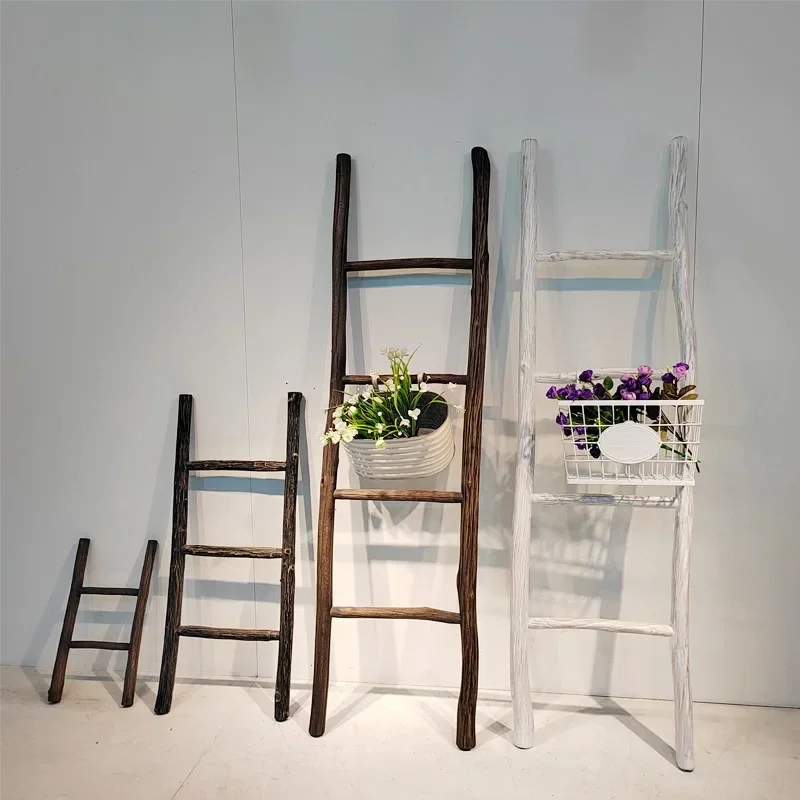 Solid wood small ladder decorative ornaments arrangement photo props homestay coat rack natural dry branch stairs