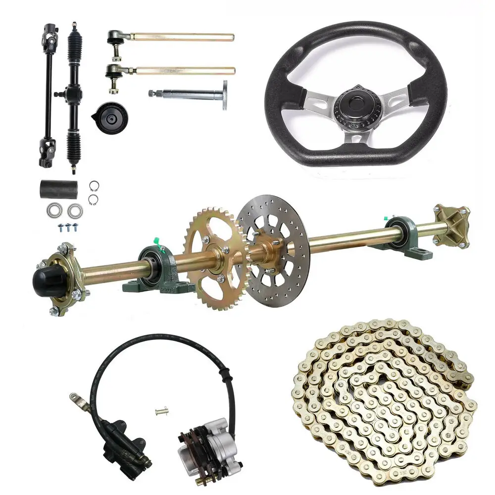 

44" ATV Go Kart Rear Axle Kit Front Steering Assembly Tie Rod Brake Caliper for DIY ATV Quad Trike Buggy Electric Accessories