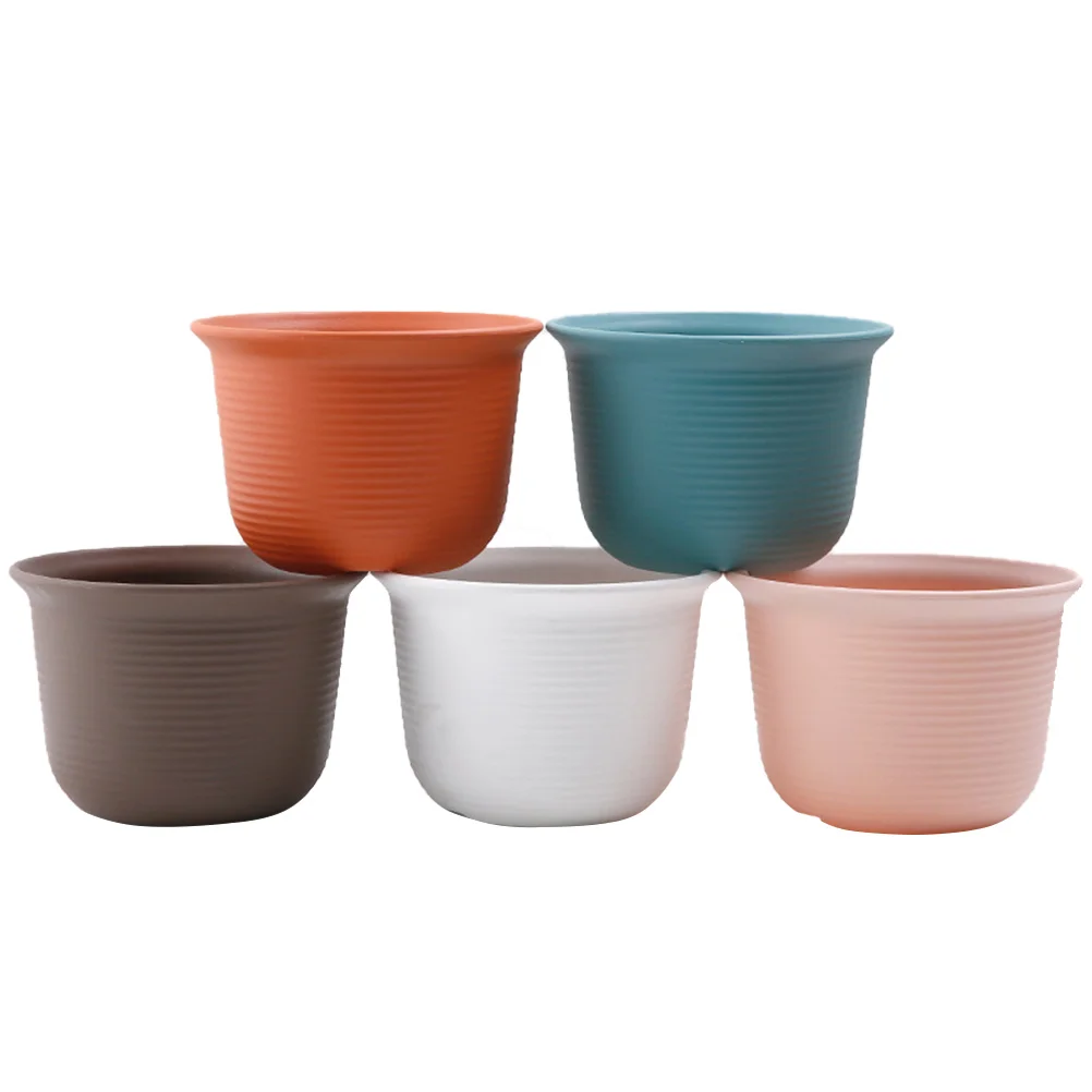 

5pcs Plastic Flowerpot Durable Round Planter For Home With Drainage Hole Rose Succulent Cactus Plant Pot