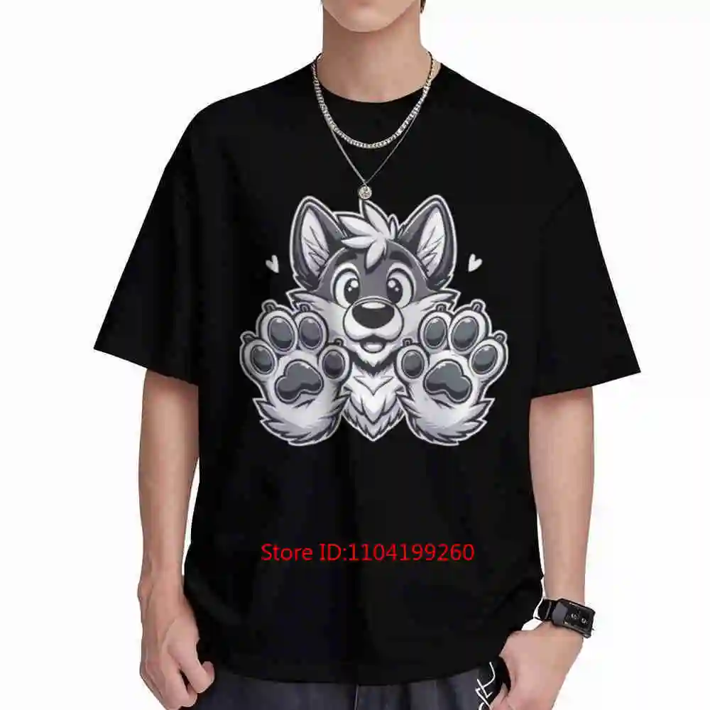 Anime Fox Costume Furry Heart Eyes Paw Prints Cosplay Fursuit Short Sleeve Tee 100% Cotton T-Shirt