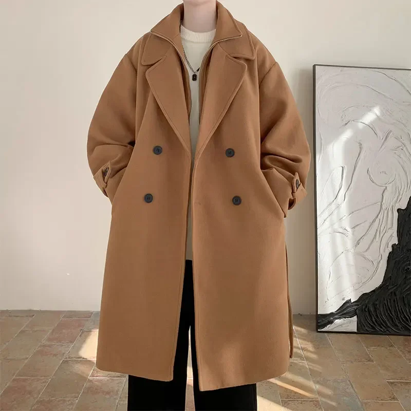 

Winter Men Korean Coat Long Woollen Wind Coat Men Woolen Overcoat Casual Business Thick Trench Coat Jacket Male Oversized 5XL