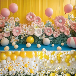 Daisy Birthday Decoration Background Colorful Flower Balloon Curtain Baby Shower Photography Backdrop Cake Table Decoration