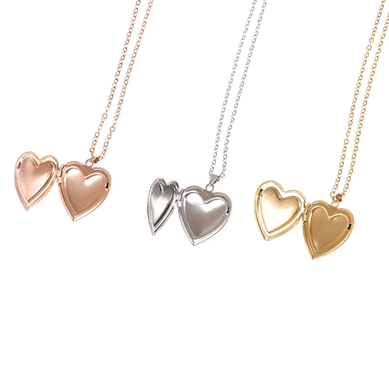 Light Heart Locket Pendants for Women Men Openable Photo Frame Glossy Stainless Steel Necklaces Family Love Collar