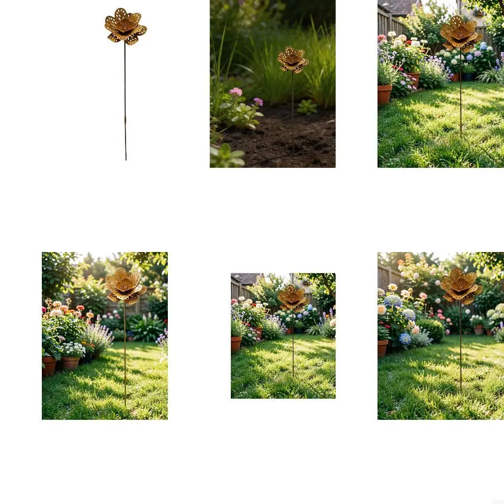 Rusty Metal Flower Garden Stake Decorative Flower Yard Art Outdoor Lawn Ornament for Garden Decoration Accessories B03E