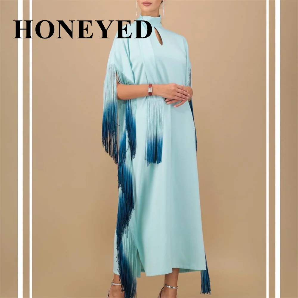 HONEYED-vestido de fiesta de manga larga Para mujer, traje de noche Formal con cuello redondo, fruncido, línea A, color rosa, 2024