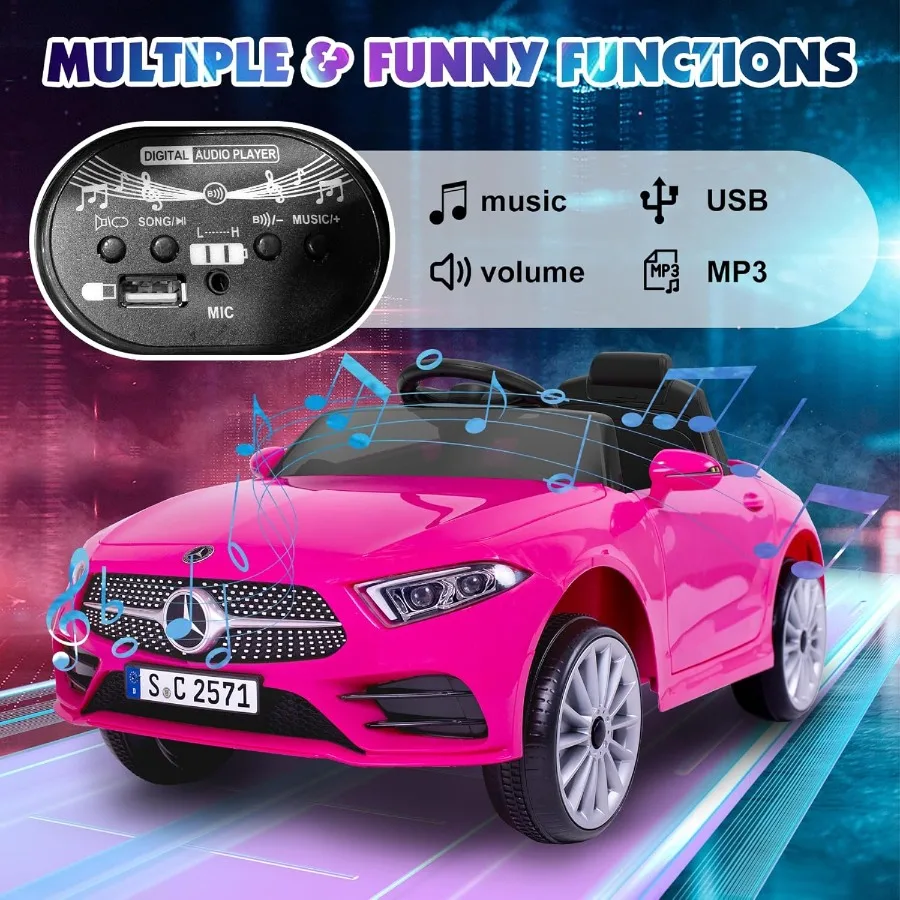 12V Ride On Car with 2.4G Remote ControlBattery Powered Electric Car Ride On Vehicle Double Doors 5 Point Safety Belt LED Light