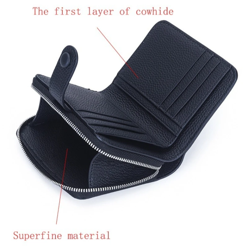 Minimalist Leather Small Wallet - Slim Snap Button Bifold Wallets with Zipper Pocket,Compact Card Holder Purse for Daily Commute