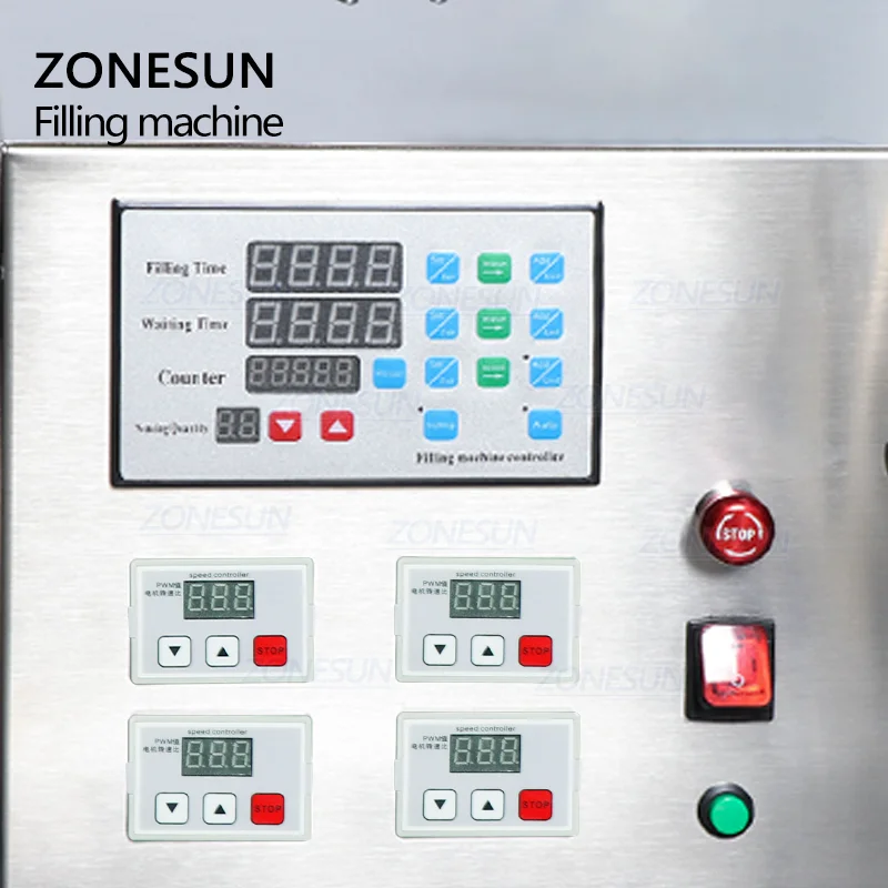 ZONESUN ZS-YTMP4S Semi-Automatic Four Heads Essential Oil Ink Cosmetic Liquid Water Bottle Magnetic Pump Filling Machine