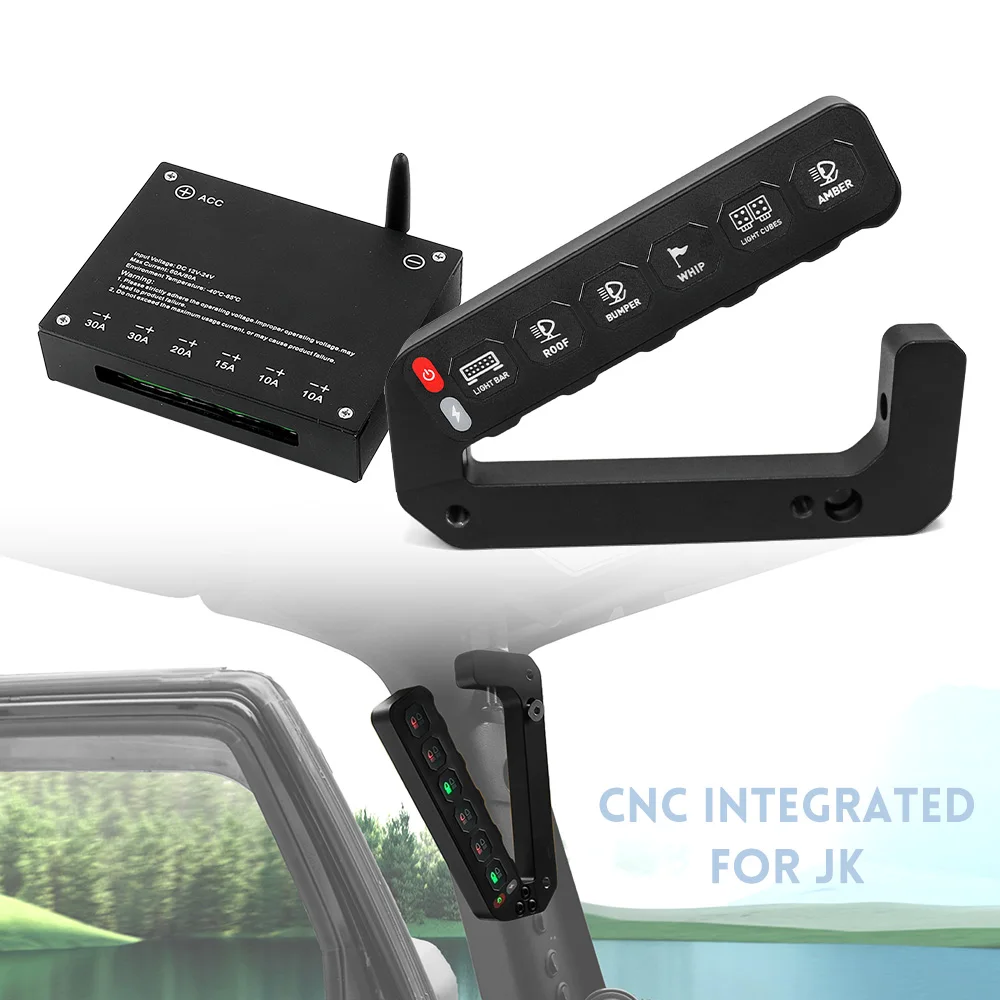 

12V 24V Auxiliary Lights Wireless Aux 6 Gang Switch Panel Circuit Control Box With ACC for Jeep Wrangler JK