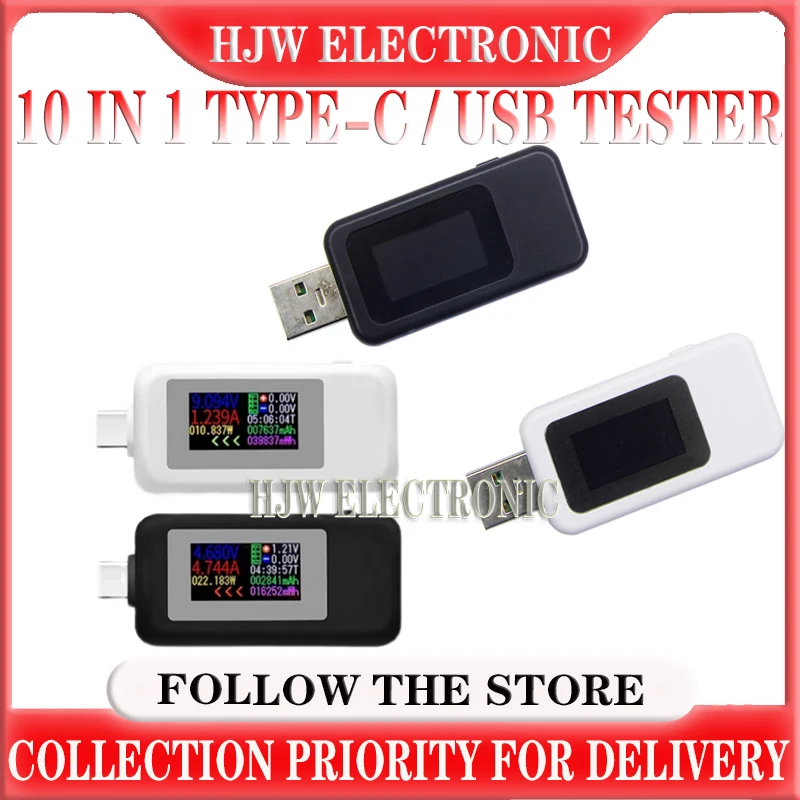 10 in 1 TYPE-C / USB Tester DC Digital Voltmeter Amperimetro Current Voltage Meter Amp Volt Ammeter Detector Power Bank Charger