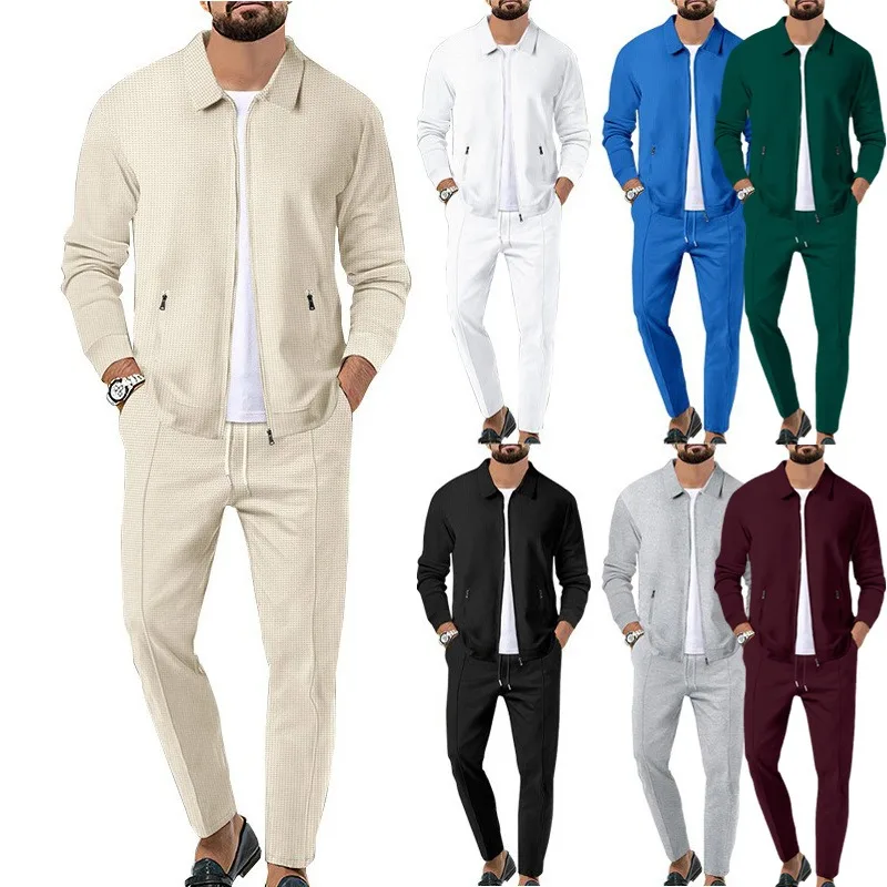 

Men's Autumn Youth Zipper Pocket Lapel Slim Cardigan Men's Jacket Set